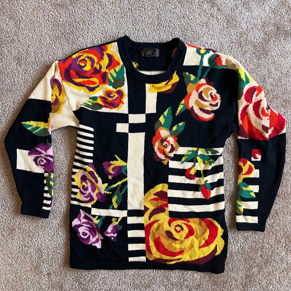 90s Vintage Wool Funky Knit Patterned Sweater